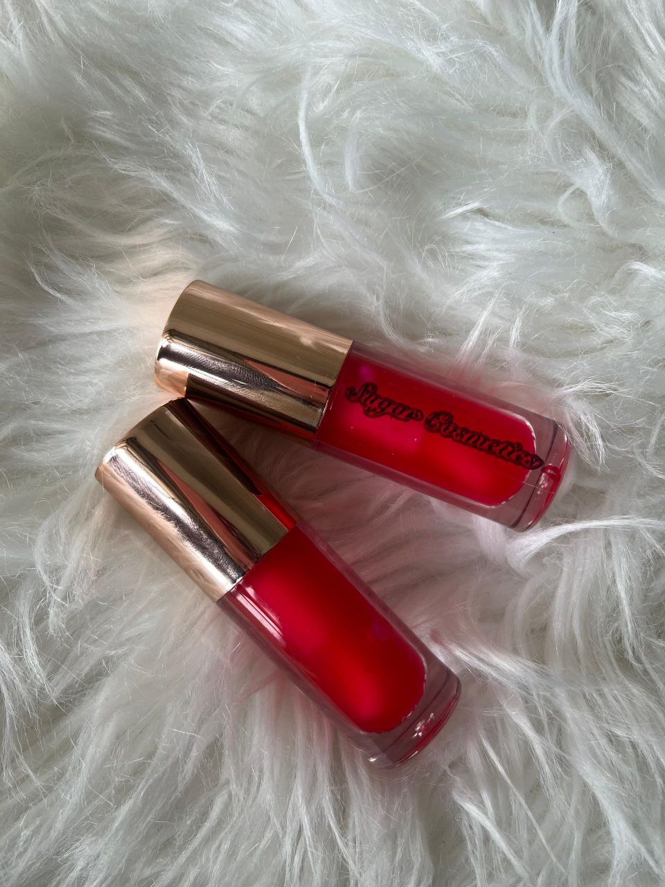 High-shine red lip gloss